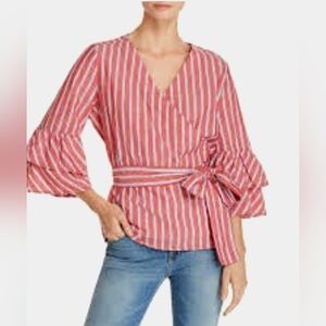 Beachlunchlounge Striped Cotton Pull-Over Wrap Blouse Shirt XS